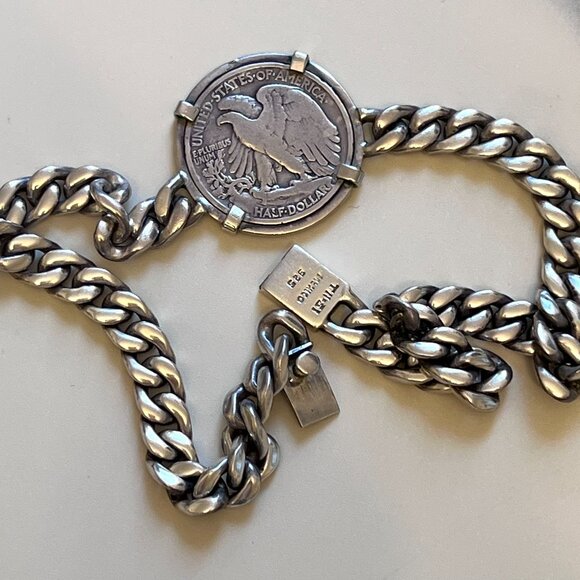 Custom Solid .925 Sterling Silver Miami Curb Chain Vintage Coin Necklace - Picture 5 of 10